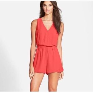 ASTR Sleeveless Romper in Coral